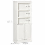 Kitchen Cupboard with 6-tier Shelving, Sideboard  Double-door , White