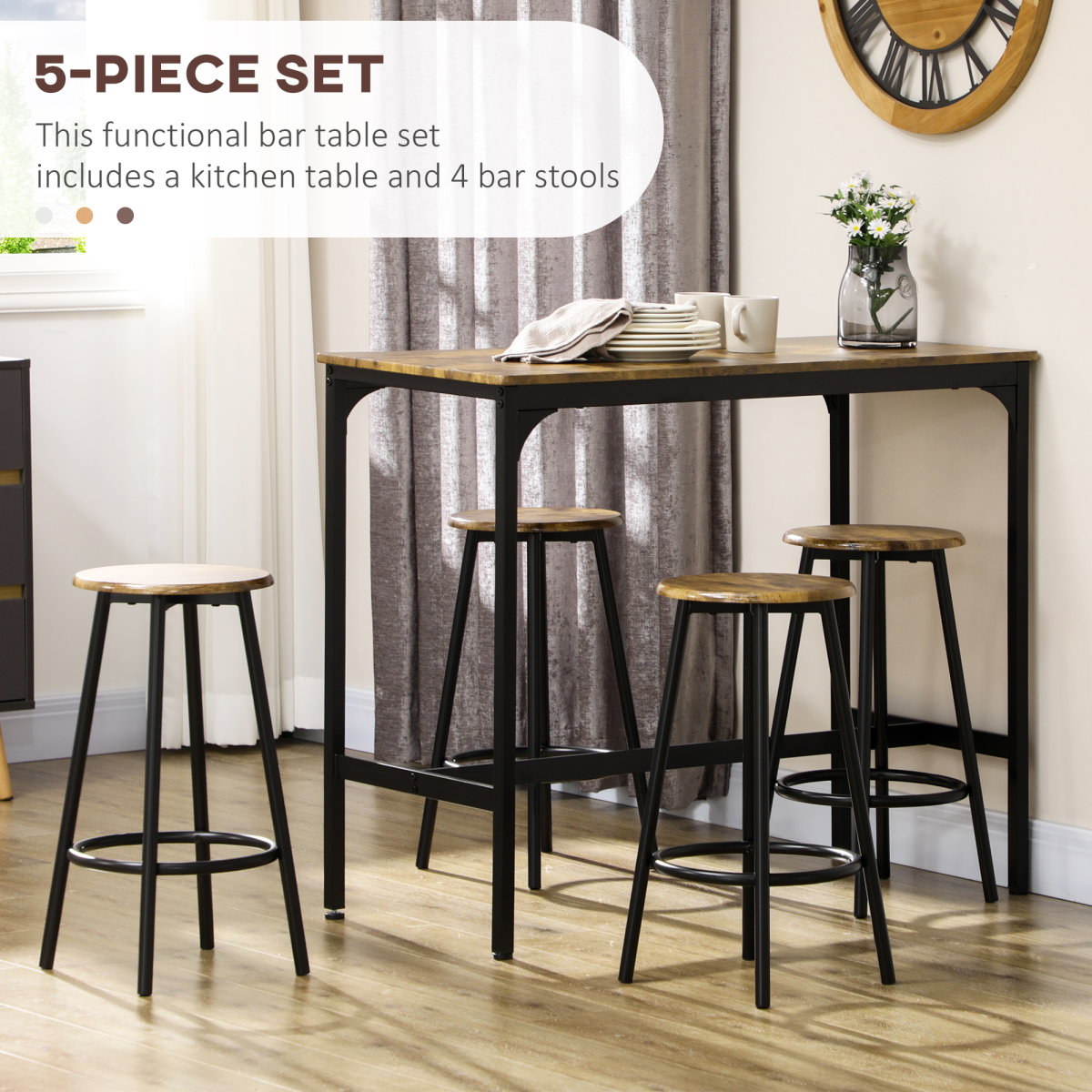 cortex-london-york-rustic-brown-black-mdf-metal-pub-table-and-four-stools