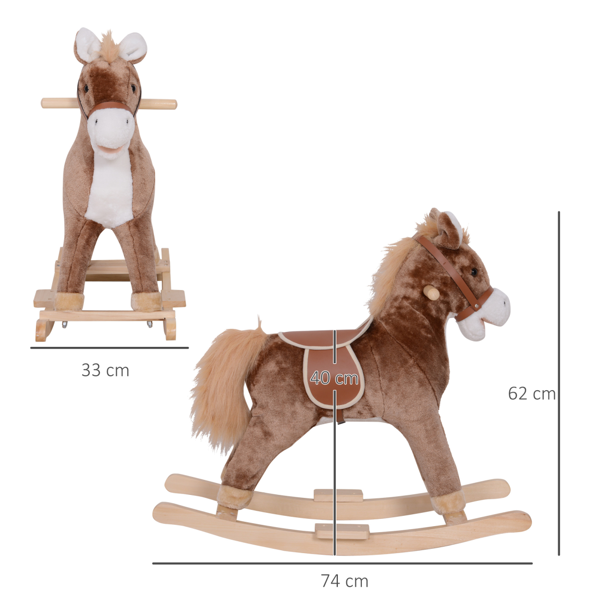 HOMCOM Kids Rocking Horse Wooden Plush Age 3 Children Ride On Toy Rocker Baby