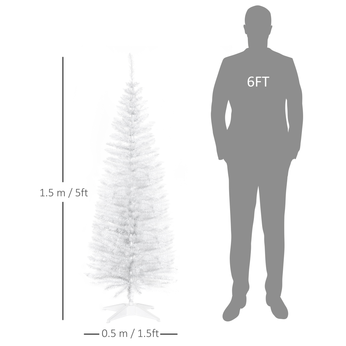 HOMCOM 5FT Pencil Slim Artificial Christmas Tree with Study Stand Tips White