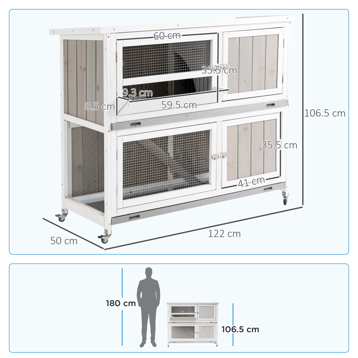 cortex-london-windsor-two-tier-wooden-rabbit-hutch-with-wheels-grey-pawhut