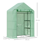 WalkIn Greenhouse 2 Tier Shelf, Roll-Up Door, PE Cover, 141x72x191cm, Green