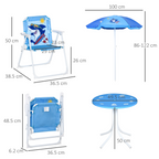 Kids Foldable Four-Piece Garden Set w/ Table, Chairs, Umbrella - Blue