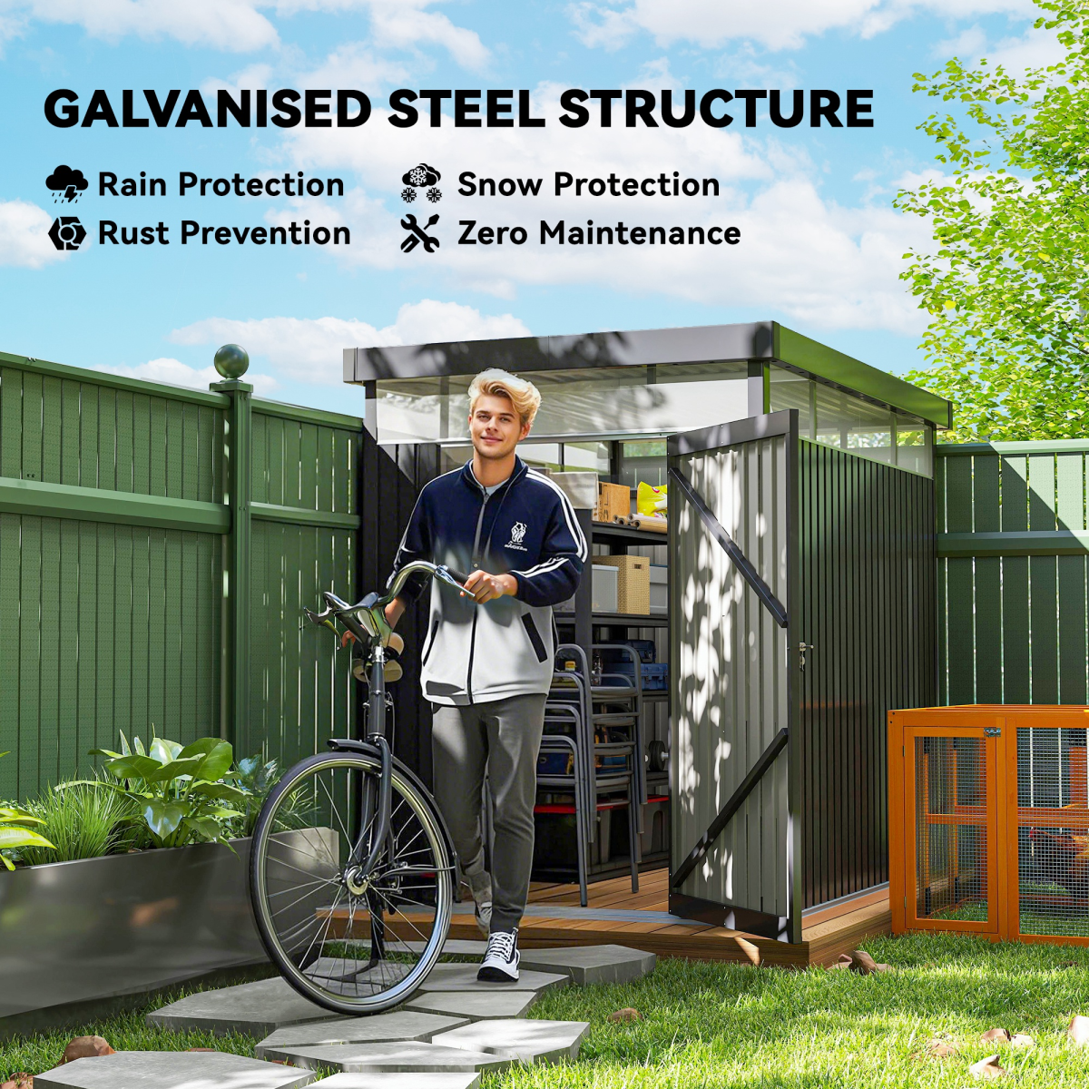 cortex-london-windsor-outsunny-galvanised-steel-garden-shed-with-acrylic-roof-windows-dark-grey