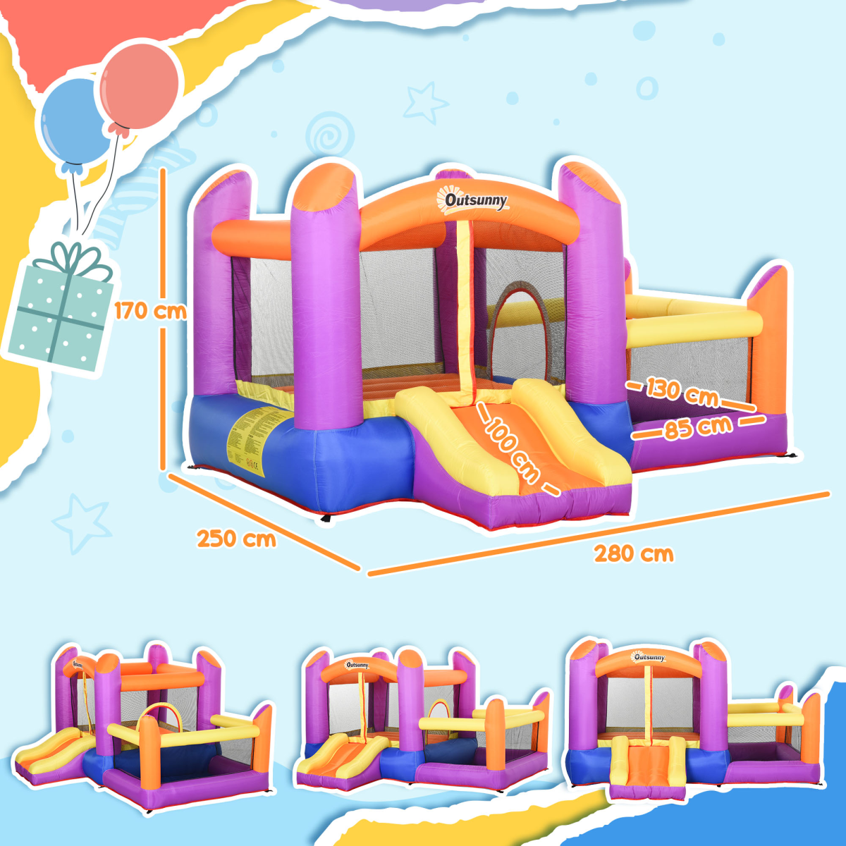cortex-london-windsor-outsunny-bouncy-castle-slide-pool-blower-multicolour