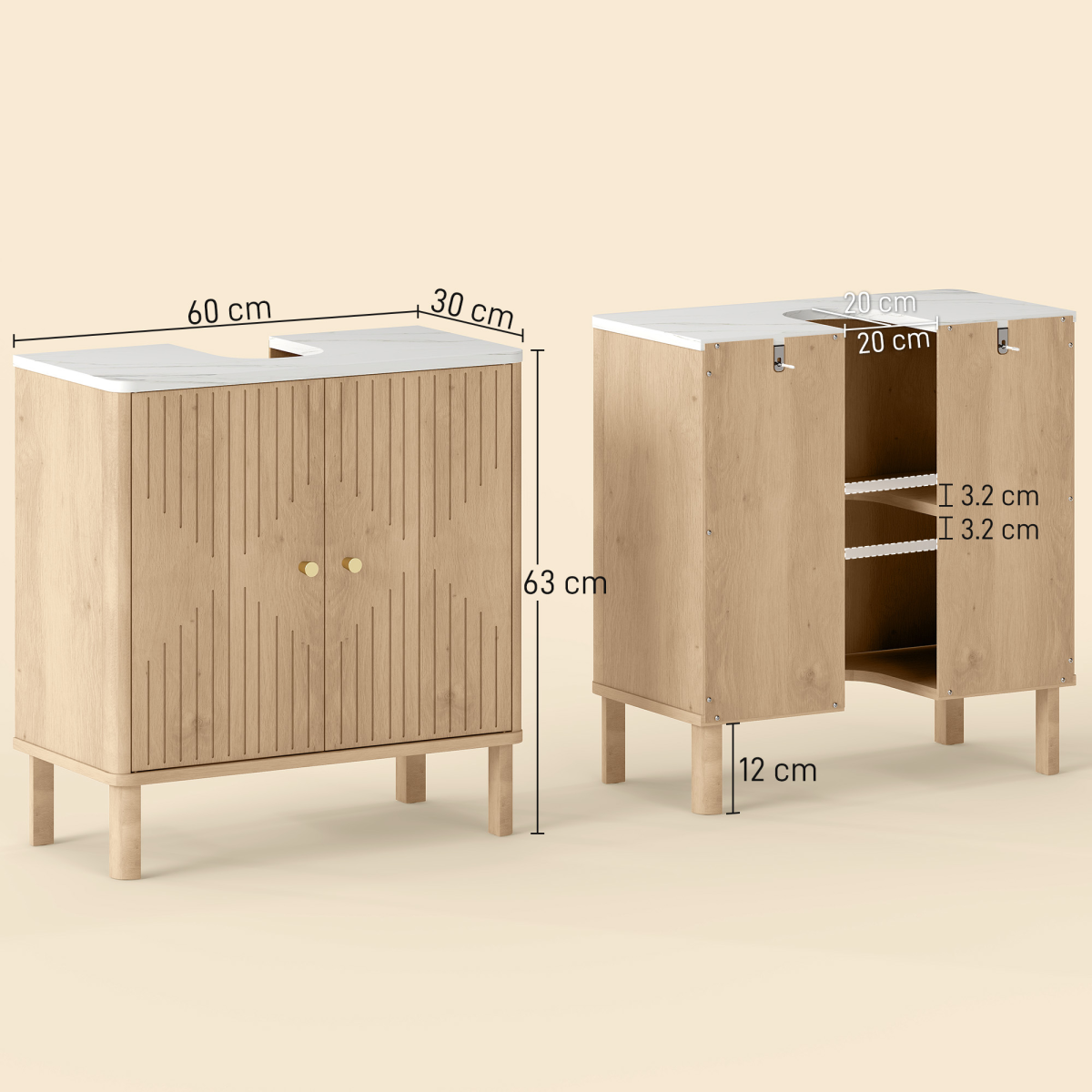 HOMCOM Under Sink Bathroom Cabinet for Basin without or with Pedestal, Oak