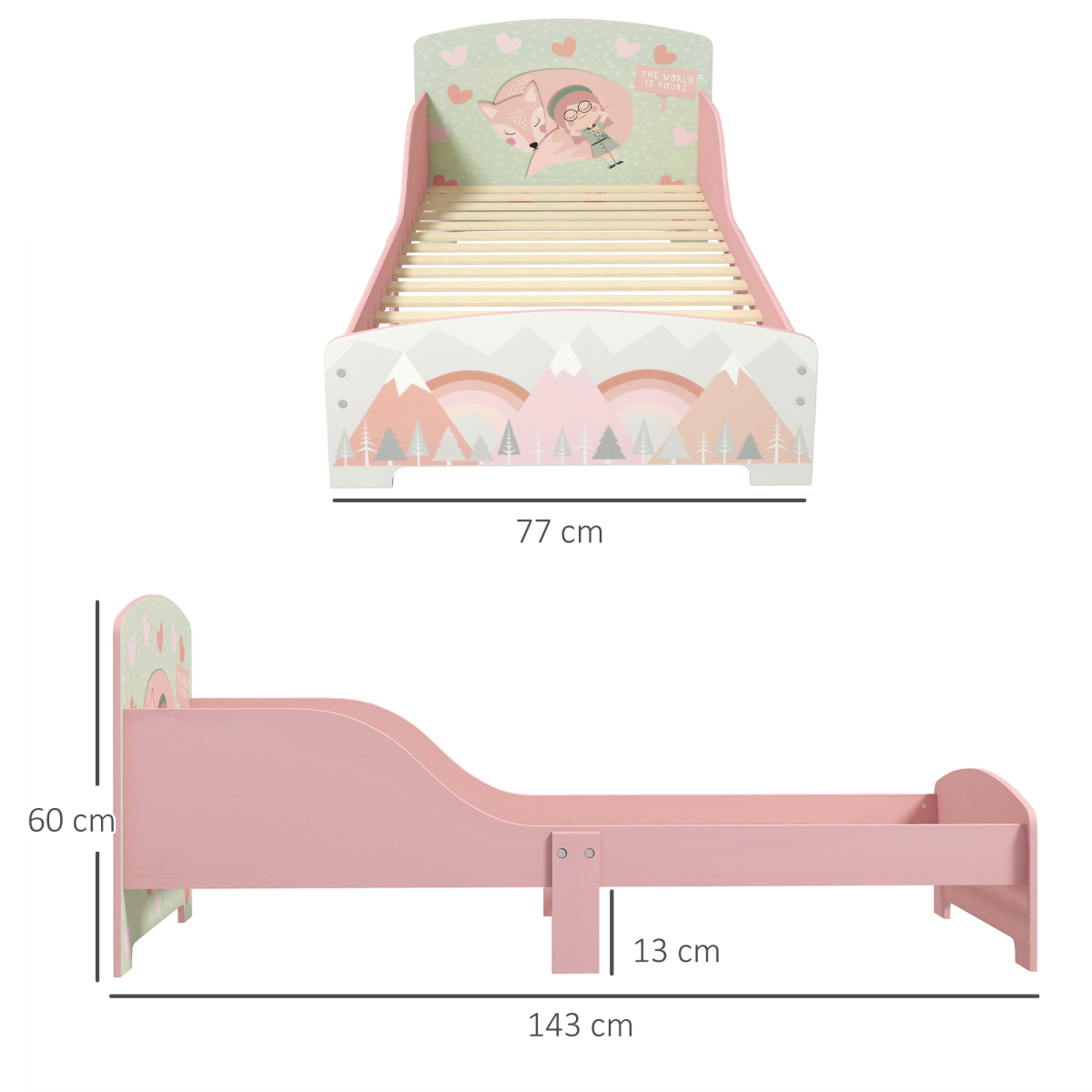 cortex-london-windsor-pink-toddler-bed-frame-animal-design-ages-3-to-6