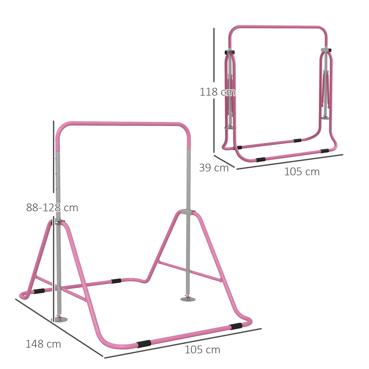 cortex-london-windsor-pink-kids-adjustable-gymnastic-bar-steel-foldable