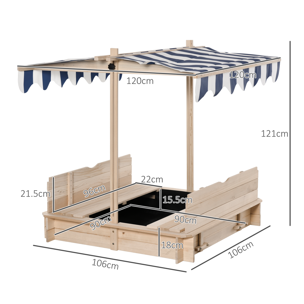 cortex-london-york-kids-wooden-sandpit-adjustable-canopy