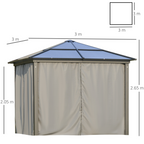 PC Aluminium Hardtop Gazebo with Curtains and Netting 3 x 3m