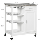 Kitchen Trolley Utility Cart on Wheels with Wine Rack, Drawer, Open Shelf White