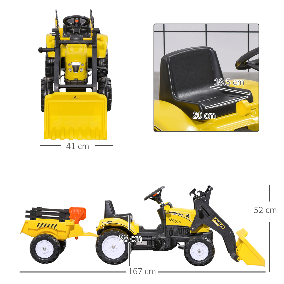 cortex-london-windsor-pedal-go-kart-excavator-trailer-yellow