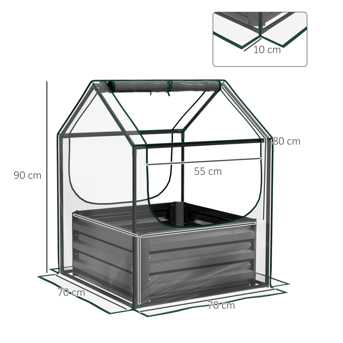 cortex-london-windsor-raised-garden-bed-planter-greenhouse-clear-dark-grey