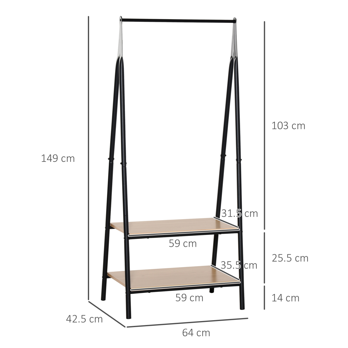 cortex-london-york-149cm-two-tier-garment-rack-black-wood-grain