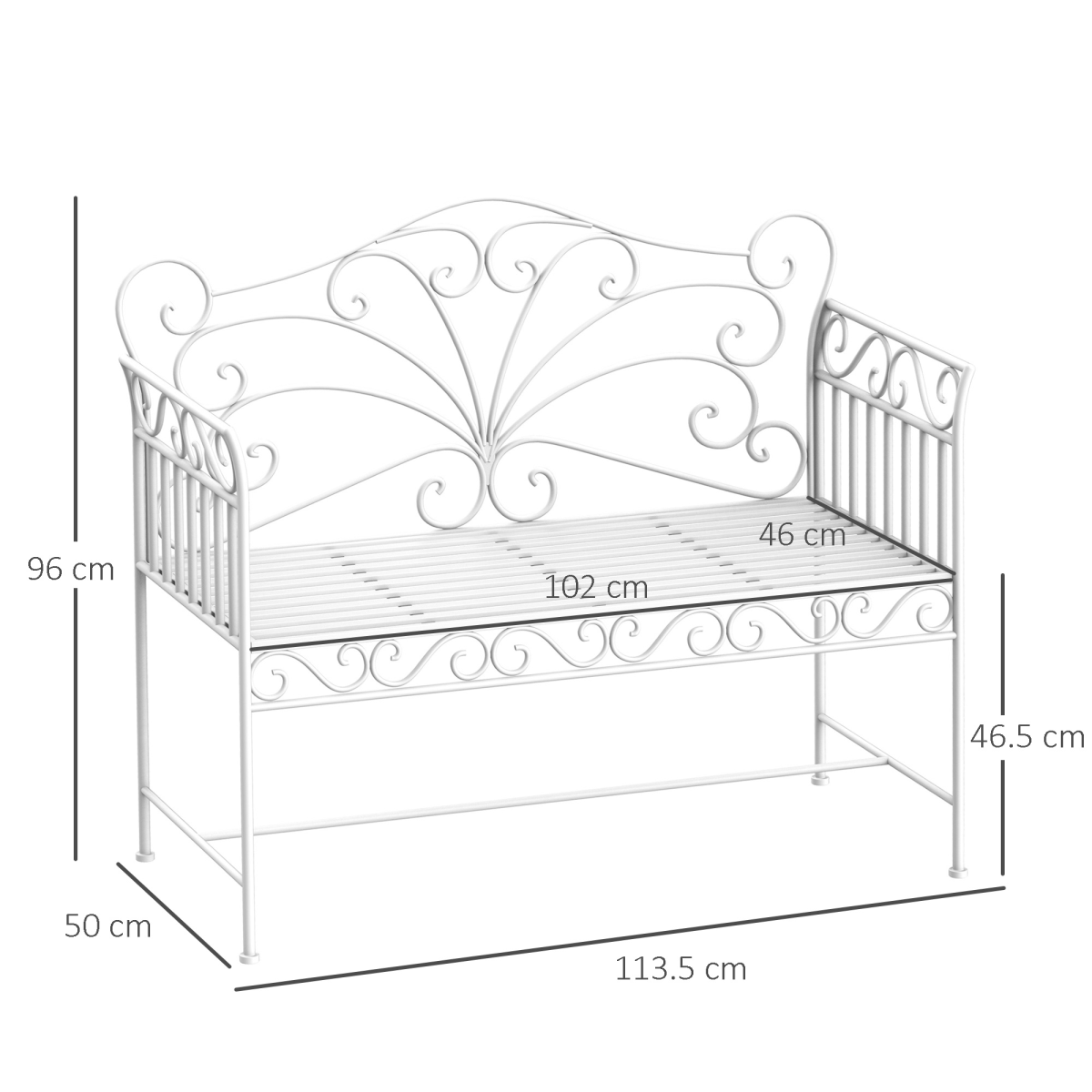 cortex-london-york-white-metal-two-seater-garden-bench-with-backrest