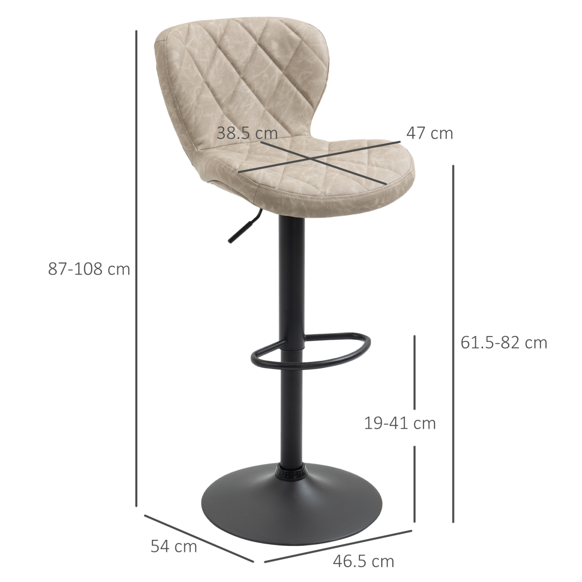 Set of 2 Chairs, Backrest and Footrest, Steel Frame Diamond Pattern PU Khaki