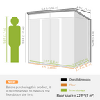 Outsunny 6.5x4FT Garden Shed with Foundation Lockable Metal Tool Shed Grey