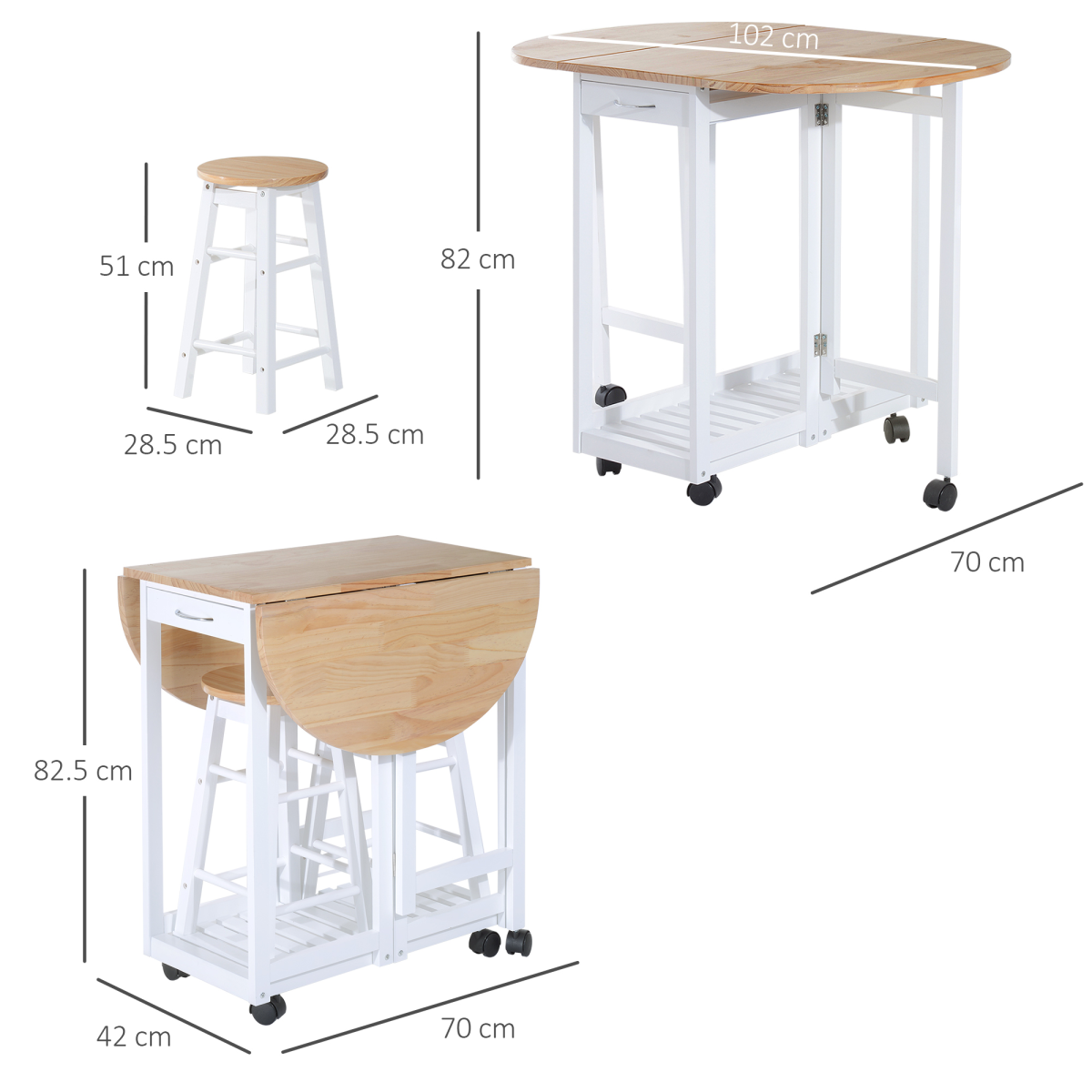 cortex-london-york-wooden-kitchen-cart-rolling-trolley-dining-set-folding-stools-wheels-drawers