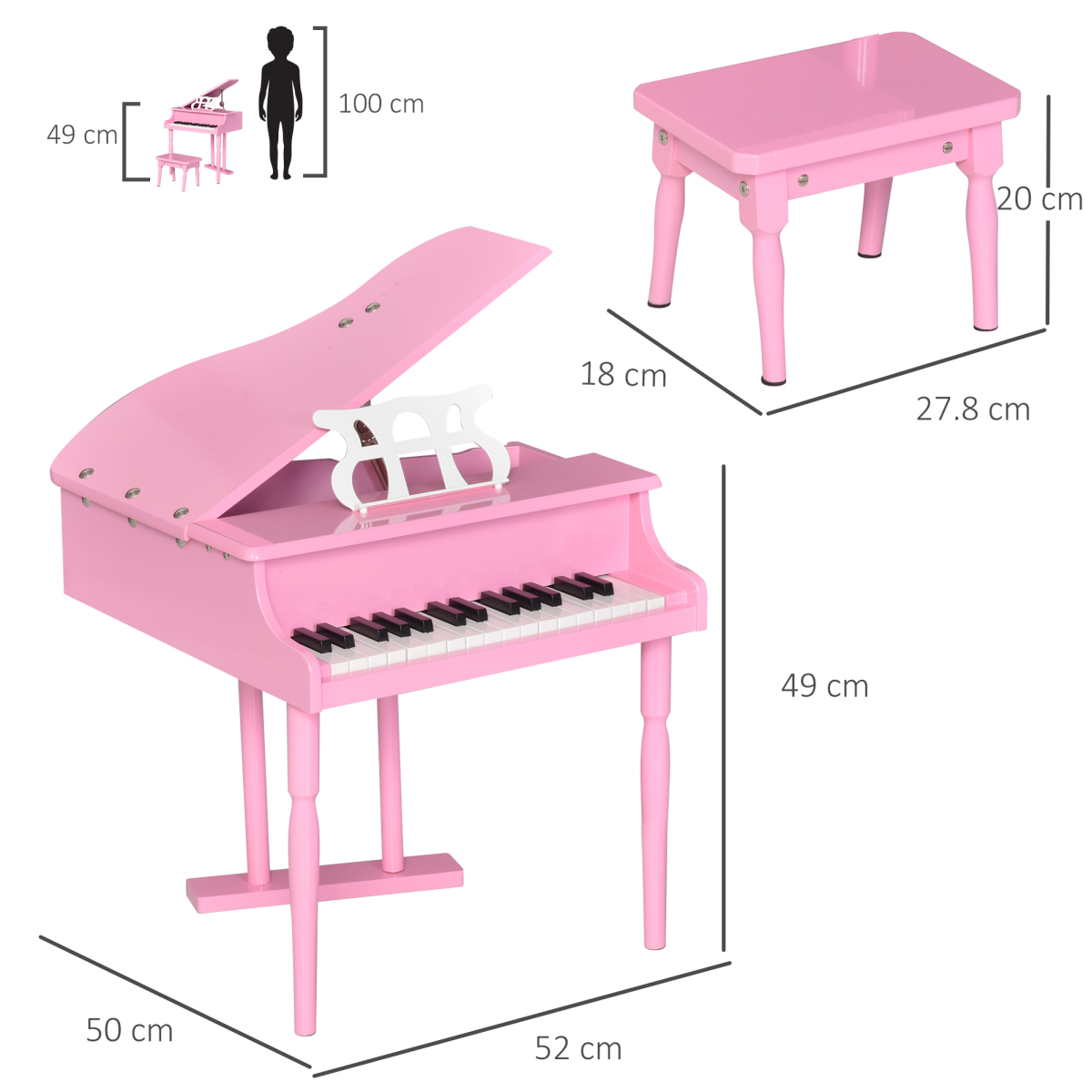 cortex-london-windsor-30-key-kids-piano-music-stand-stool-homcom