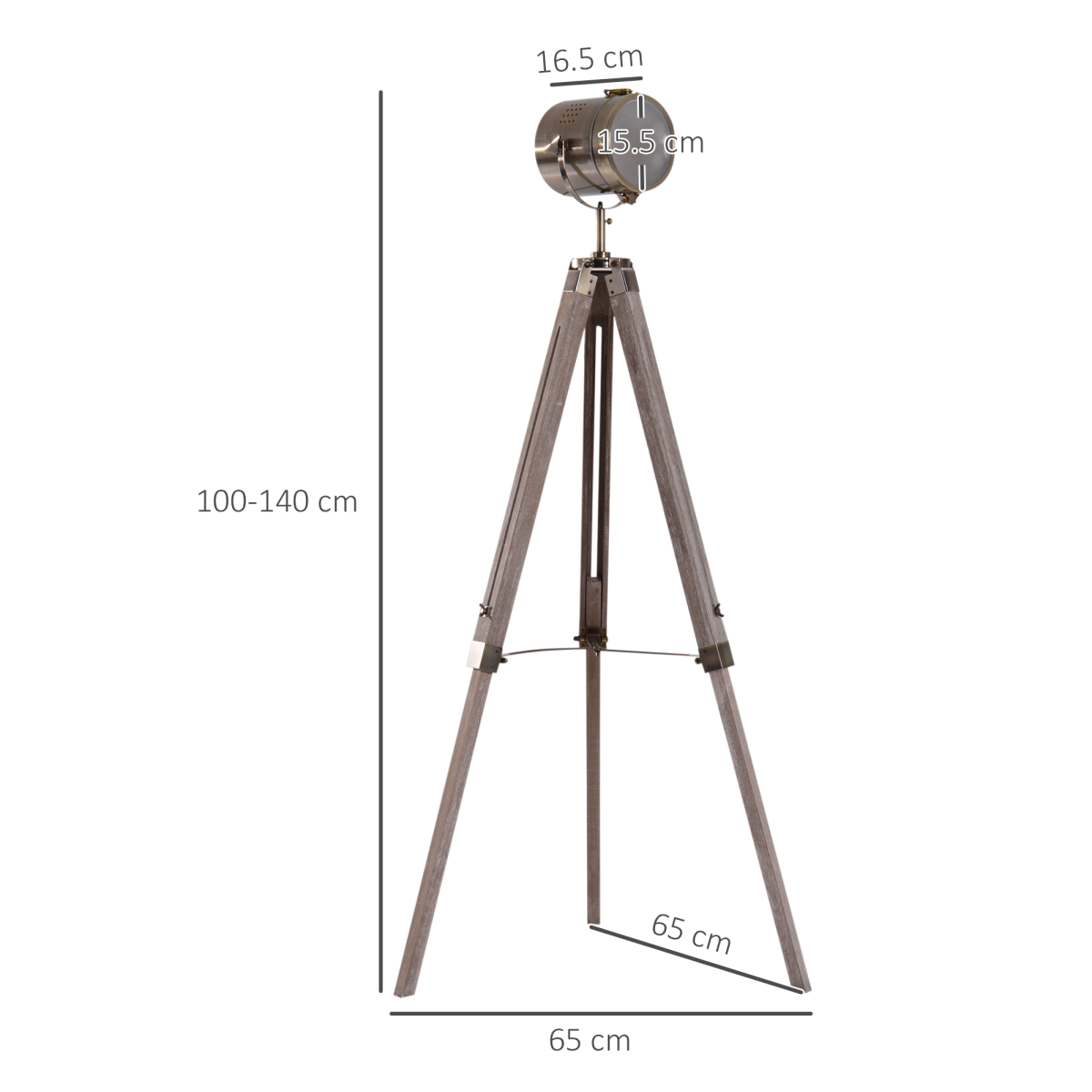 Tripod Floor Lamp, 65L,Wood/Bronze Colour
