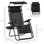Zero Gravity Folding Sun Lounger Reclining Seat & Cup Holder & Canopy, Black