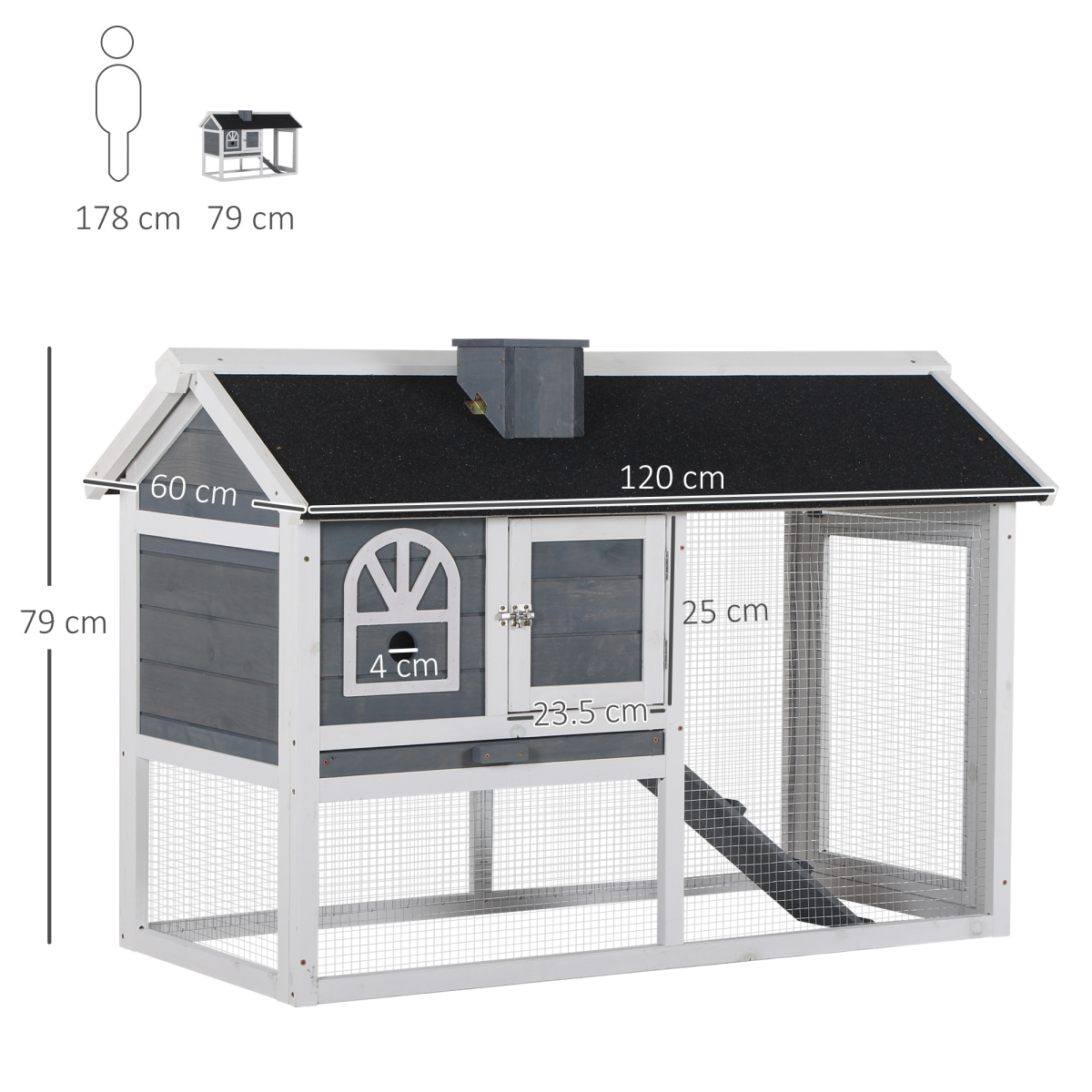 Rabbit Hutch Wood Bunny Cage for Outdoor Indoor w/ Pull Out Tray Run Box Ramp