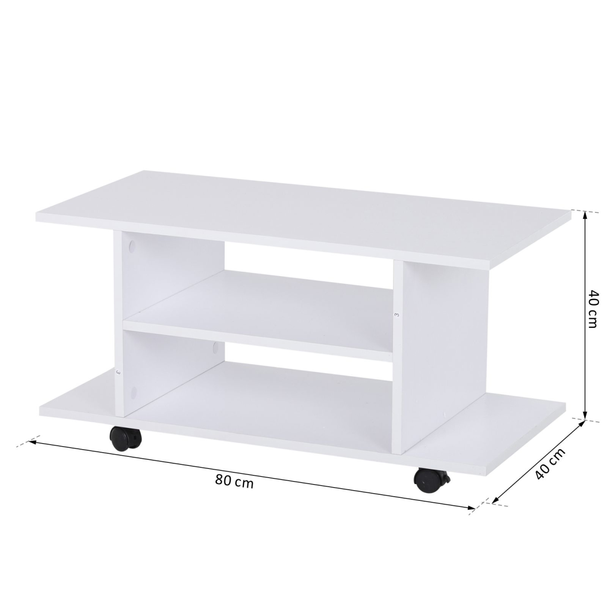 TV Stand Bookshelf Cabinet Modern 3 Tier shelf Storage Wheels in White