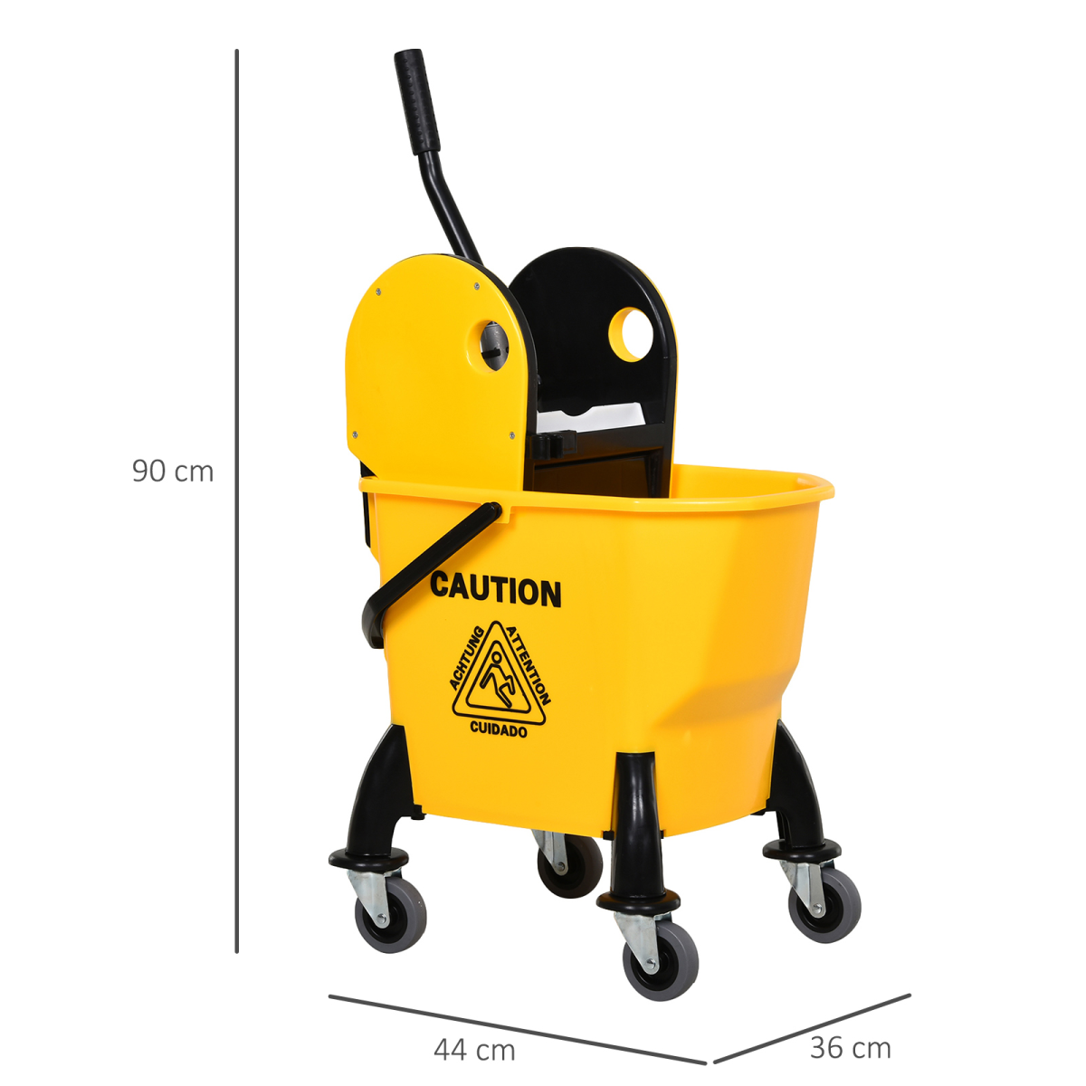 26L Mop Bucket & Water Wringer Wheels Plastic Body Metal Handle Yellow