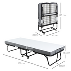 Folding Bed with 10cm Mattress, Portable Foldable Guest Bed Metal Frame
