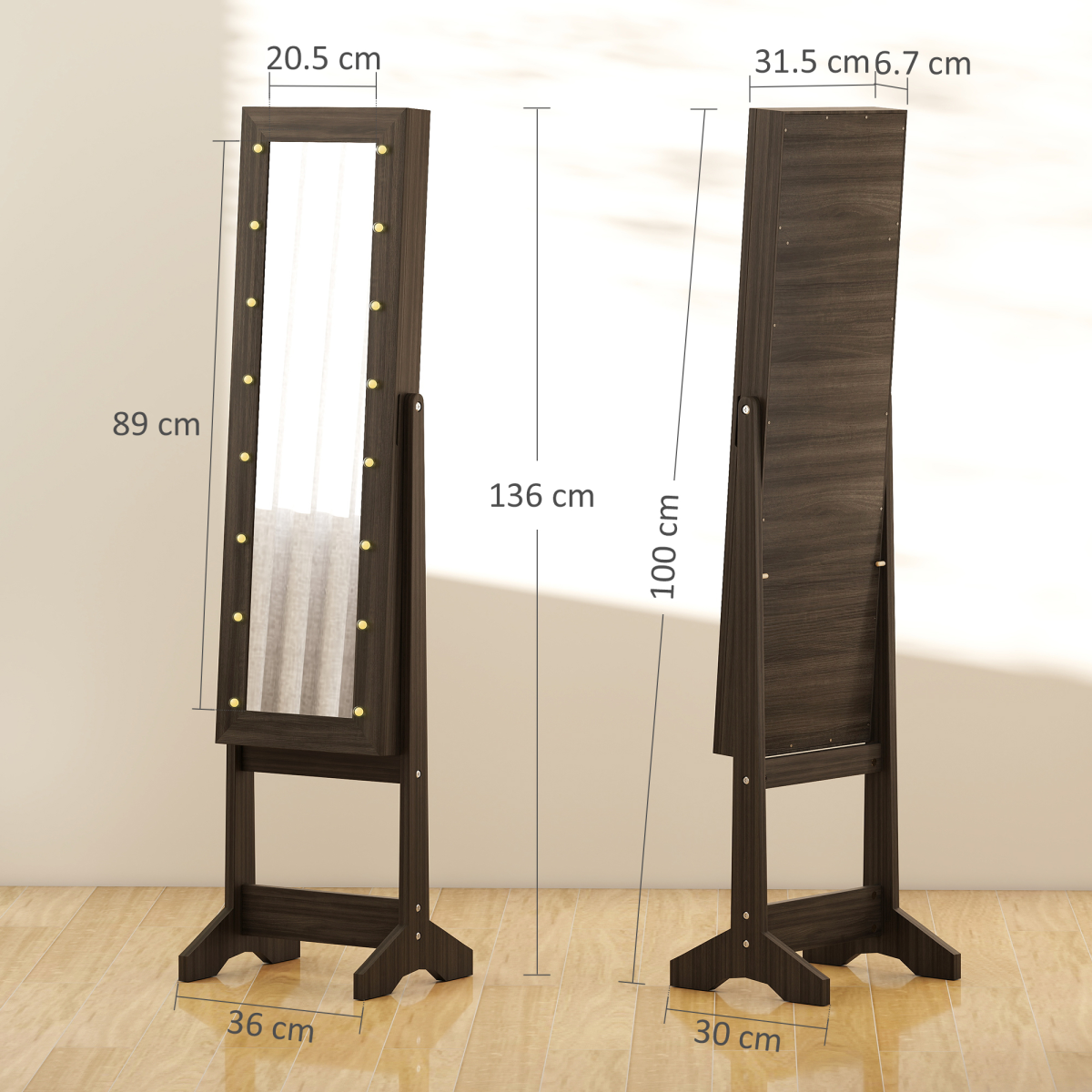 Freestanding Mirrored Jewellery Storage Cabinet