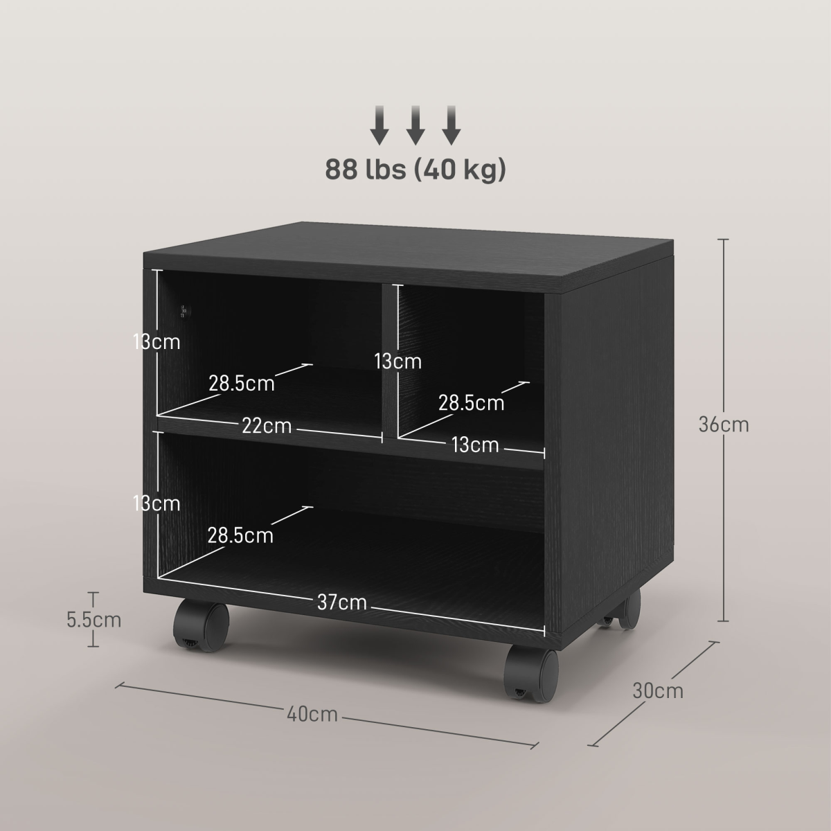 cortex-london-windsor-black-printer-stand-storage-cart-on-wheels