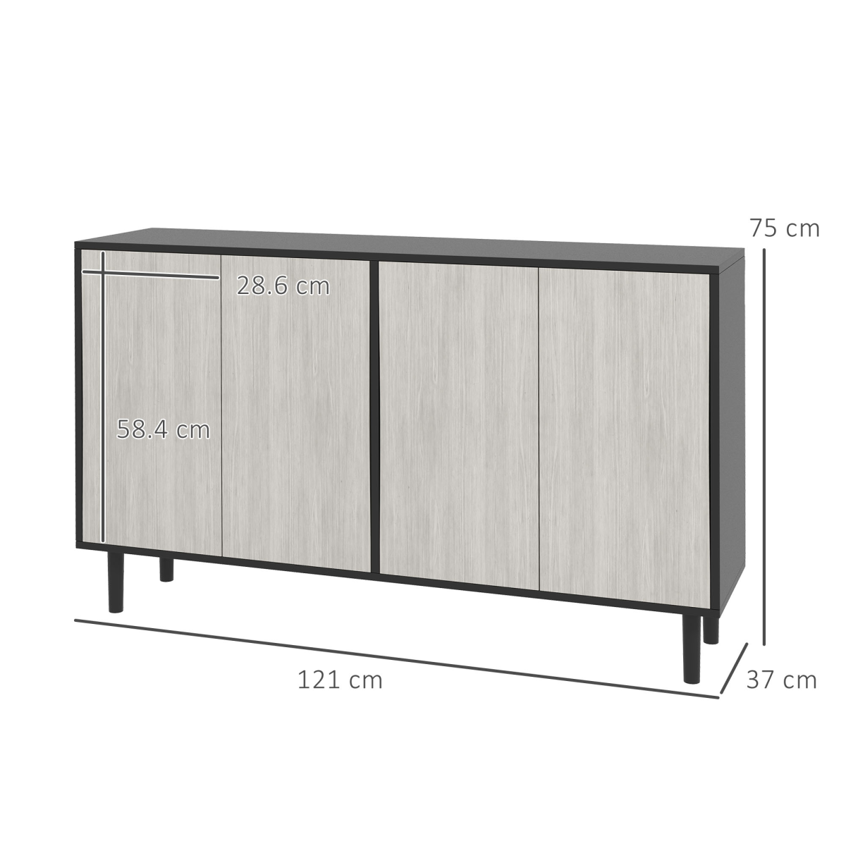HOMCOM Sideboard Storage Cabinet for Living Room with Adjustable Shelves Black