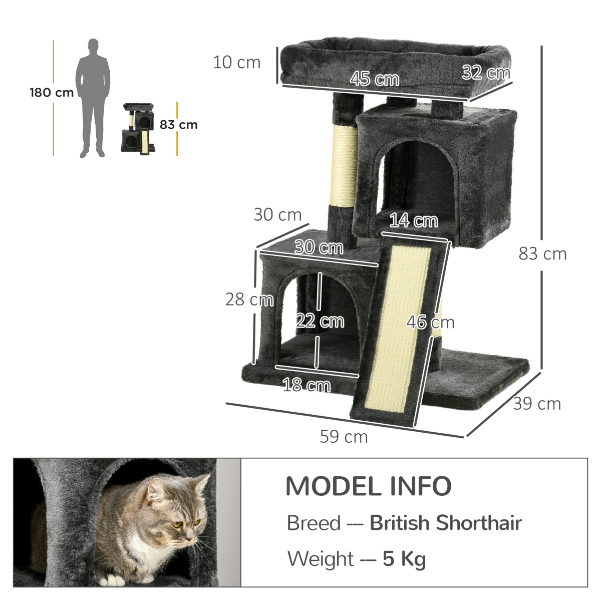 cortex-london-windsor-cat-activity-tree-black-two-houses-cushioned-perch-sisal-scratching-posts