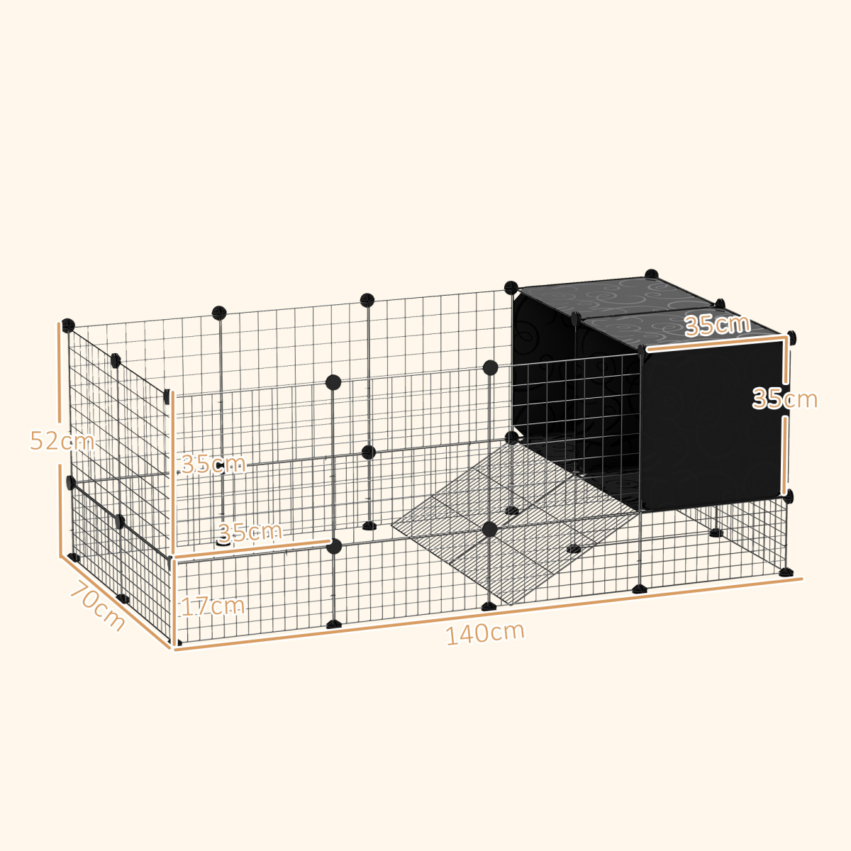 cortex-london-windsor-small-animal-cage-raised-huts-guinea-pigs-rabbits-black