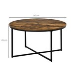 Industrial Round Side Table with Metal Frame, Large Tabletop, Rustic Brown