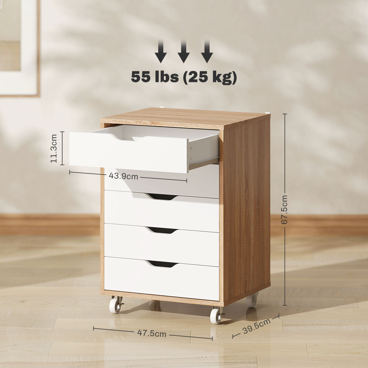 cortex-london-windsor-mobile-filing-cabinet-five-drawer-brown-white