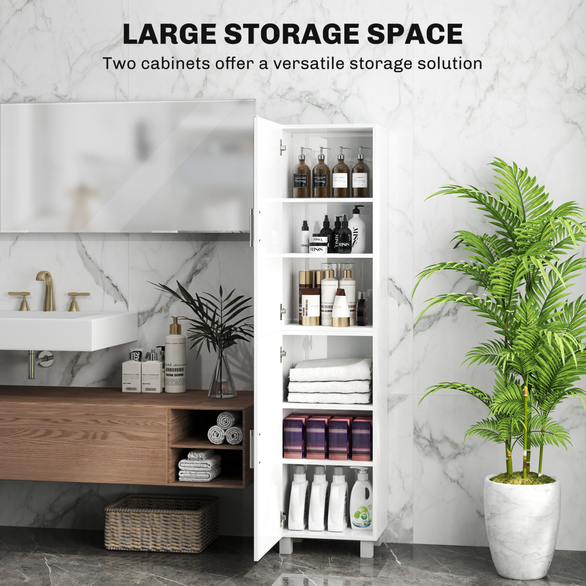HOMCOM Tall Storage Cabinet with Adjustable Shelves and Double Doors