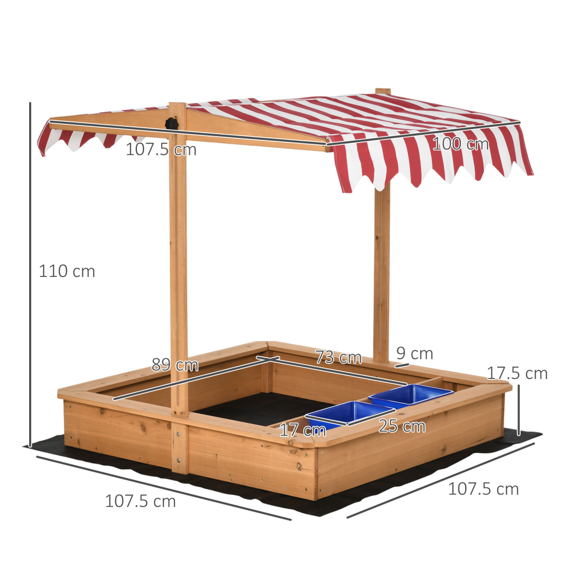 cortex-london-windsor-kids-wooden-sand-pit-adjustable-canopy-outsunny