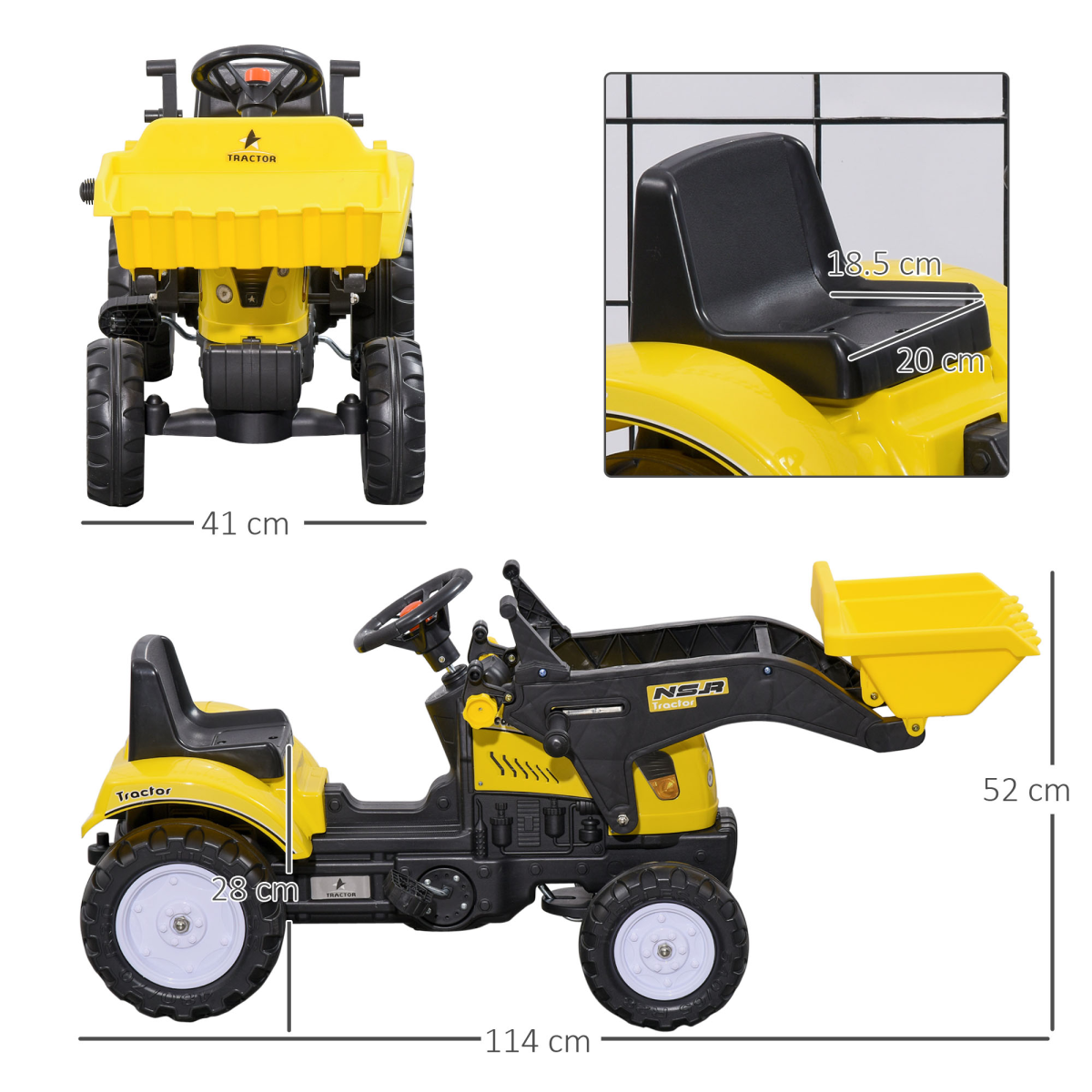 cortex-london-homcom-york-pedal-go-kart-ride-on-excavator-yellow-black