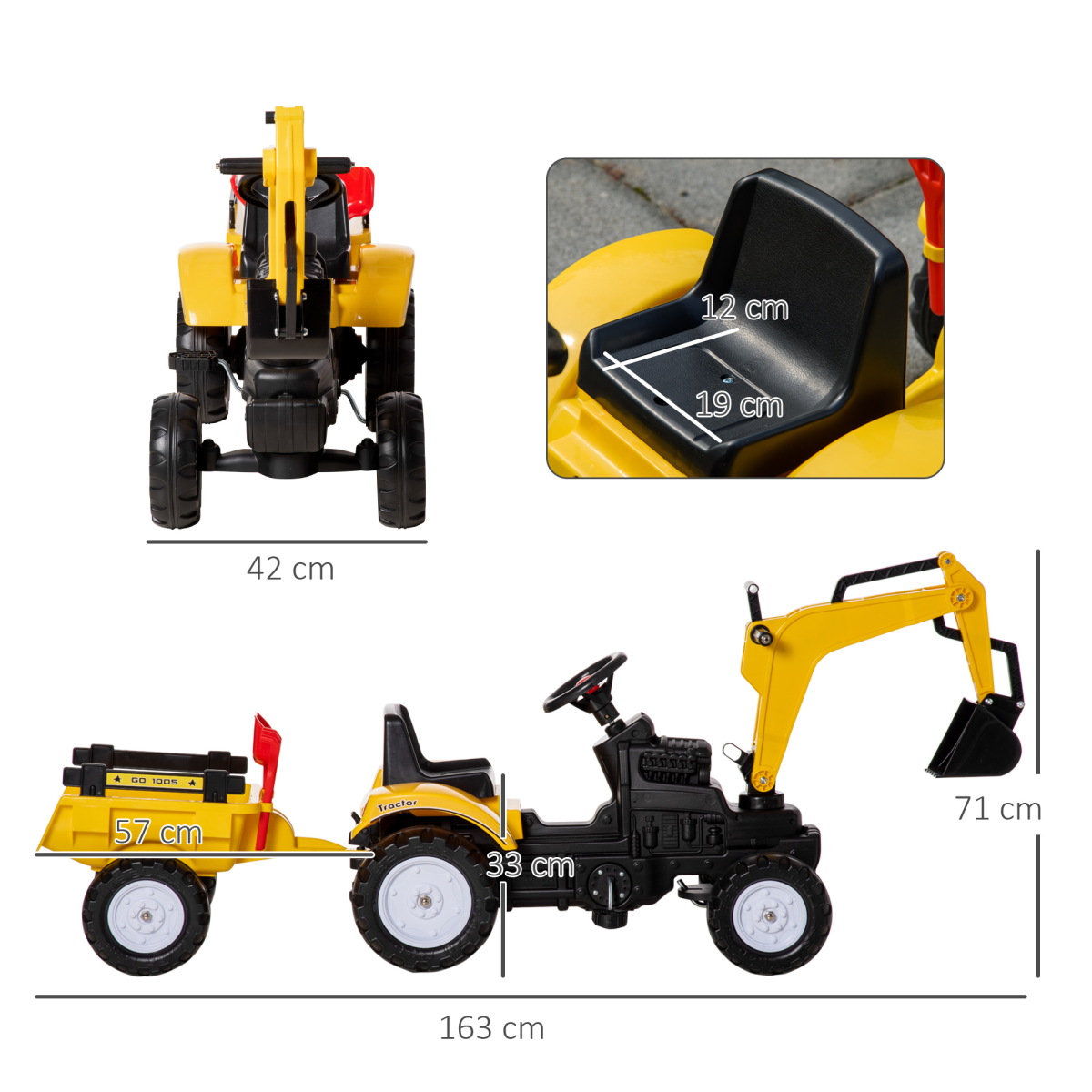 cortex-london-windsor-pedal-digger-ride-on-with-trailer-and-horn-homcom