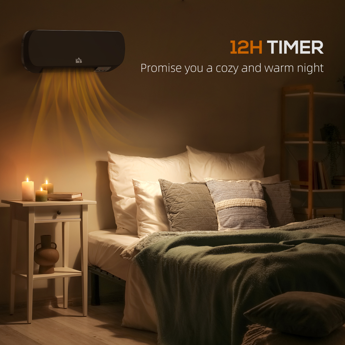 HOMCOM Wall Mounted Electric Heater with Timer Overheat Protection Black