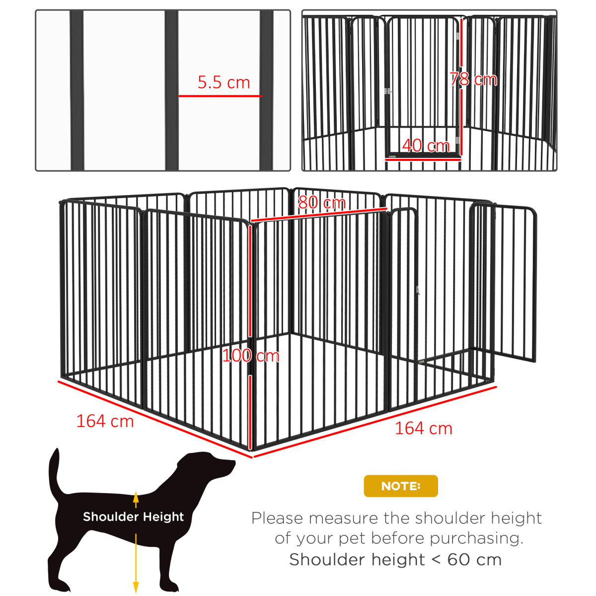 cortex-london-windsor-100cm-eight-panel-steel-dog-playpen-black