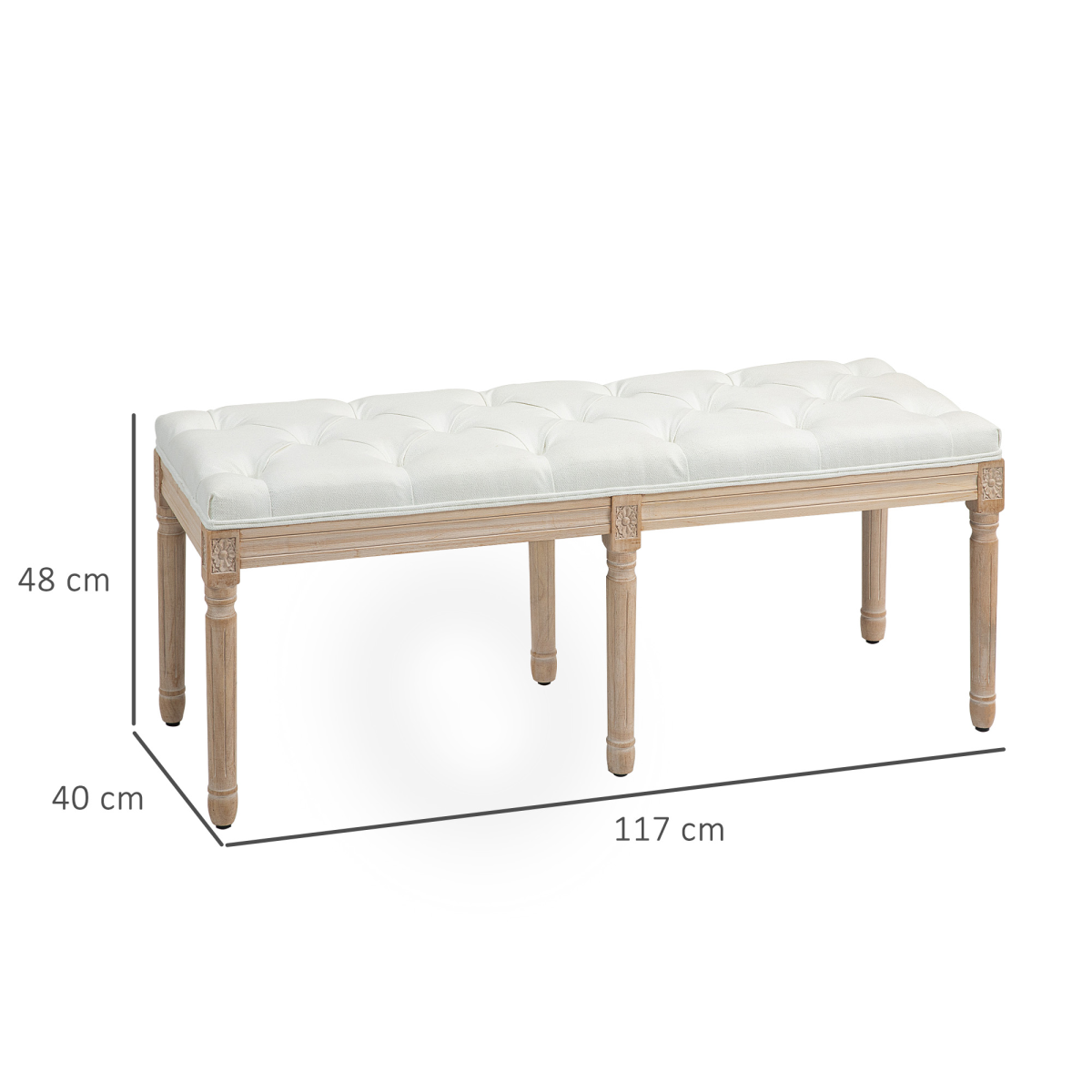 HOMCOM End of Bed Bench, Upholstered Bedroom Bench, Cream White