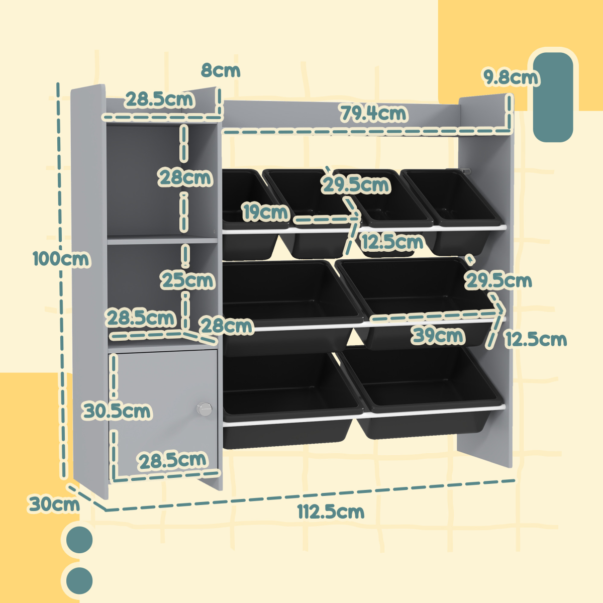 cortex-london-windsor-toy-storage-unit-eight-removable-bins-grey