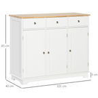 Sideboard with Rubberwood Top, Buffet Drawers and Adjustable Shelves White
