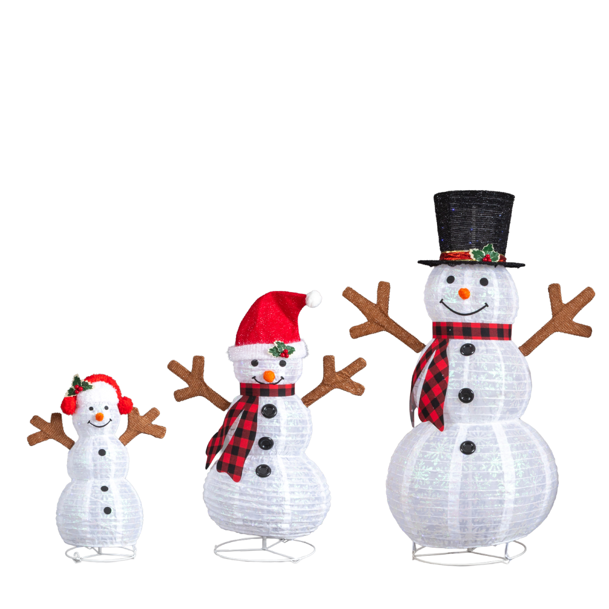 Set of 3 Lighted Snowman Family Christmas Yard Decorations, 60cm 90cm 120cm Pre-lit Pull Up Snowman with 270 White LEDs, for Xmas Outdoor Holiday Indoor Decor Lighted Holiday Displays