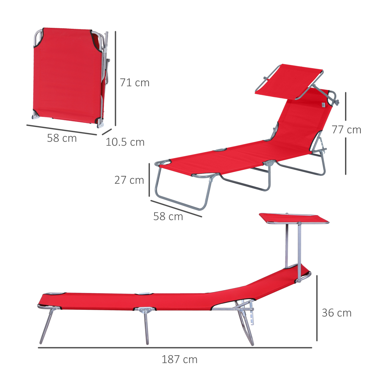 cortex-london-windsor-red-folding-sun-lounger-recliner-sunshade