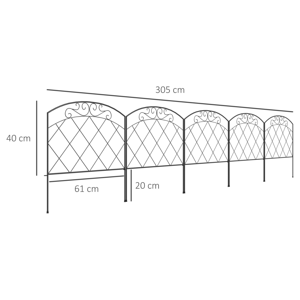 cortex-london-windsor-black-metal-garden-picket-fence-panels-61h-305l-cm