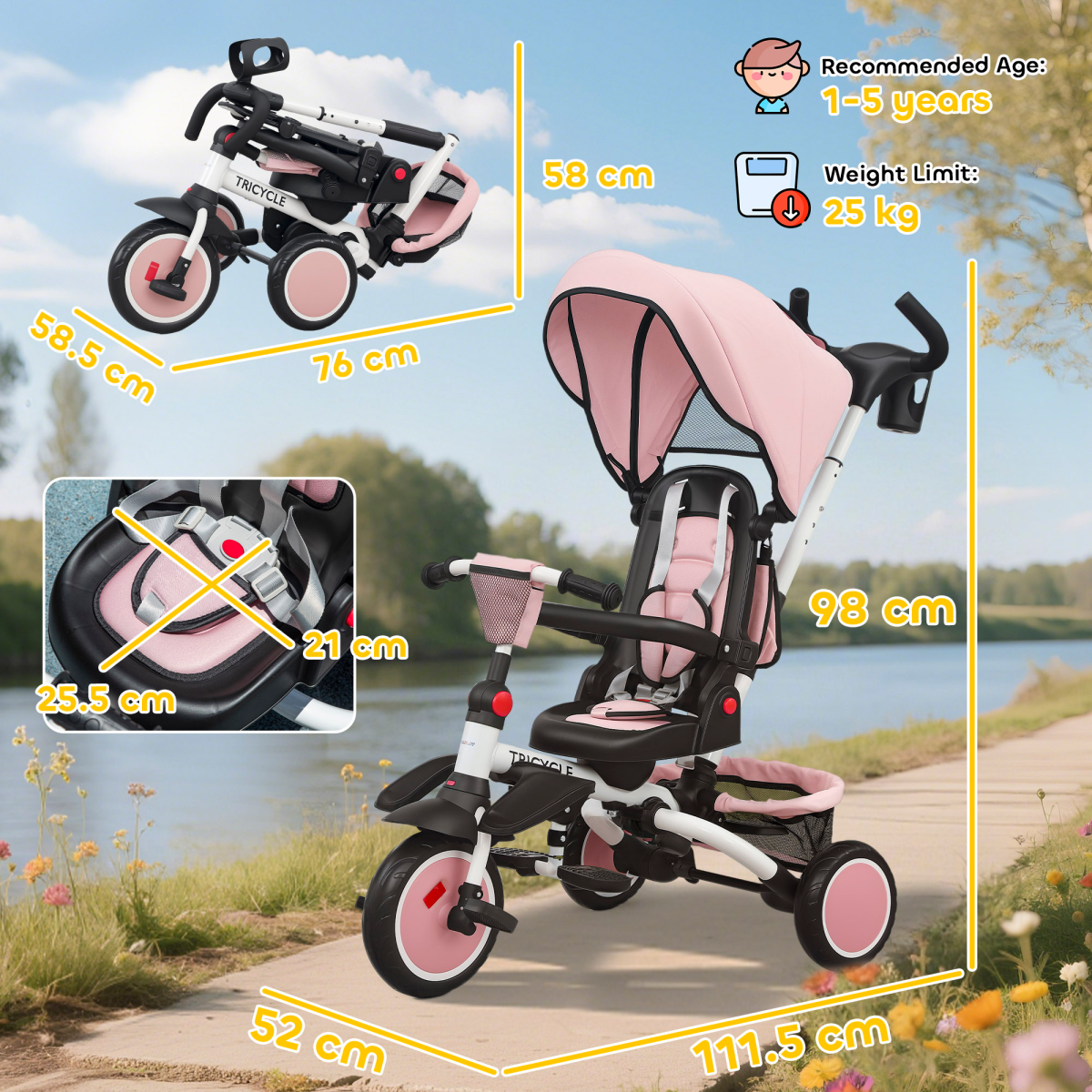 cortex-london-windsor-pink-6-in-1-kids-trike-adjustable-backrest