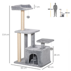 Cat Tree Tower w/ Scratching Posts Sisal Hanging Ball Condo 60 x 40 x 114cm
